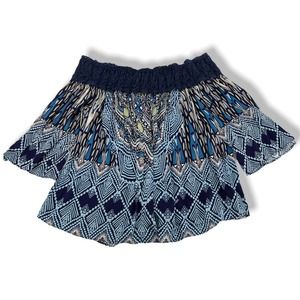 Hale Bob Womens Off The Shoulder Top Medium M Blue Printed Stretch Peasant